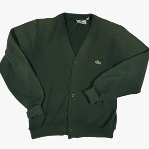 Thrashed vtg Izod Lacoste Men's Dark Green Cardigan Grunge Cobain